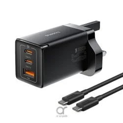 Baseus 65W 3-Port (2 Type-C + Usb-A) Fast Wall Charger - Black